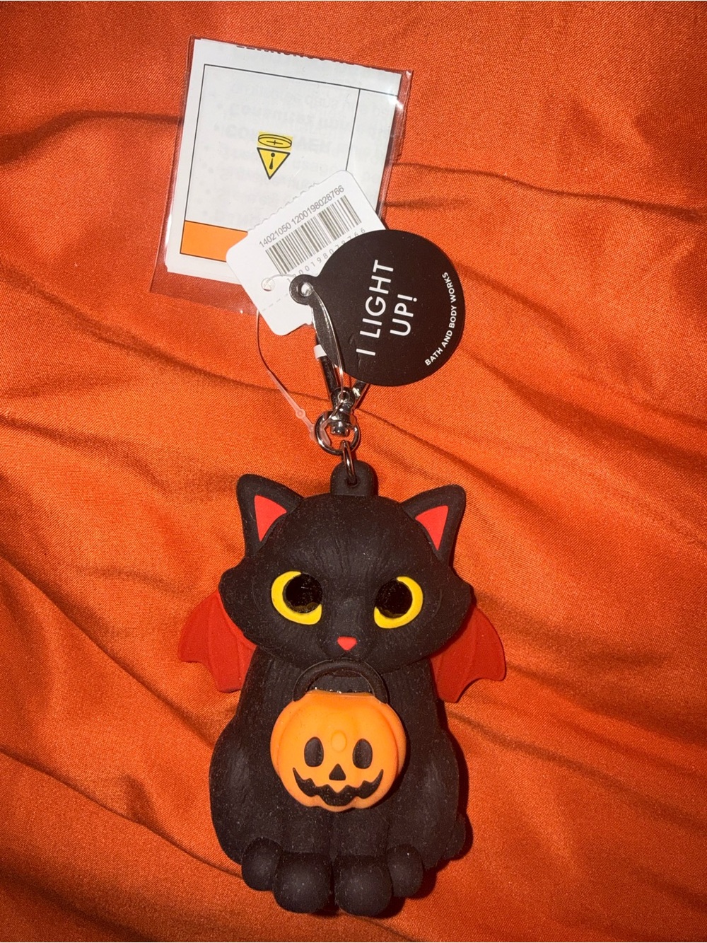 Bath and Body Works Black Cat Halloween Sanitizer Holder with Orange Pumpkin
